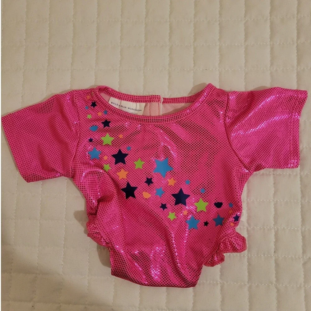 Build-A-Bear Workshop Pink Metallic Star Print Ruffle Leo Plush Stuffed Animal